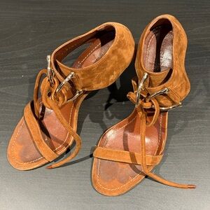 Gucci Brown Suede Heeled Sandals